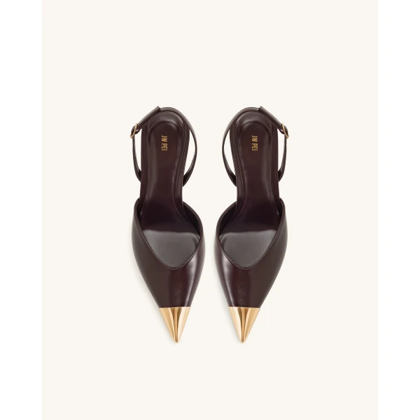 JW PEI Savannah Gold Tipped Slingback Pumps in Burgundy | Heels | Luxury Shoes 