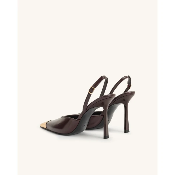 JW PEI Savannah Gold Tipped Slingback Pumps in Burgundy | Heels | Luxury Shoes 