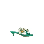 JW PEI Serena Orchid Embroidered Toe Ring Heeled Sandals in Emerald Green | Sandals | Luxury Shoes 
