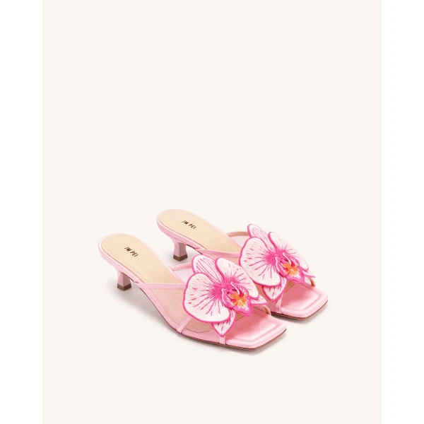 JW PEI Serena Oversized Orchid Embroidered Mules in Pink | Mules | Luxury Shoes 