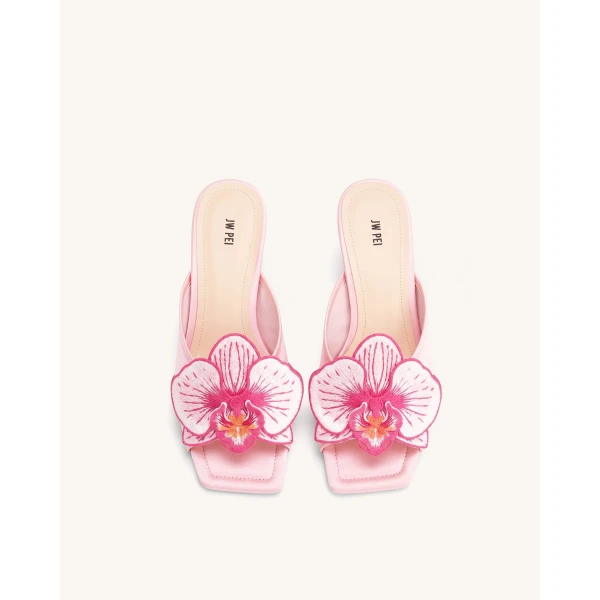 JW PEI Serena Oversized Orchid Embroidered Mules in Pink | Mules | Luxury Shoes 