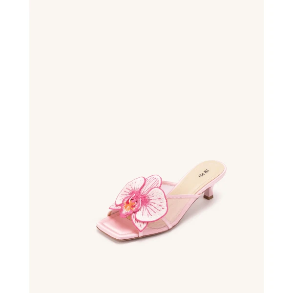 JW PEI Serena Oversized Orchid Embroidered Mules in Pink | Mules | Luxury Shoes 