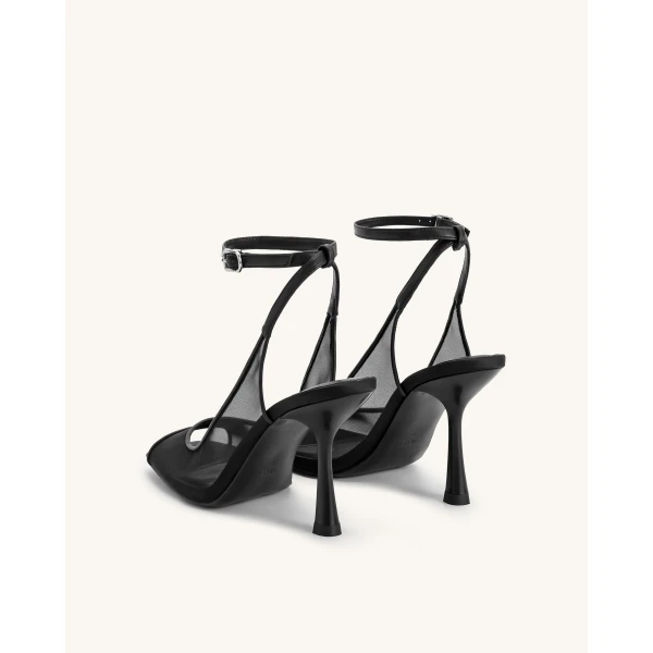 JW PEI Serenity Open Toe Mesh Slingback Sandals in Black | Sandals | Luxury Shoes 