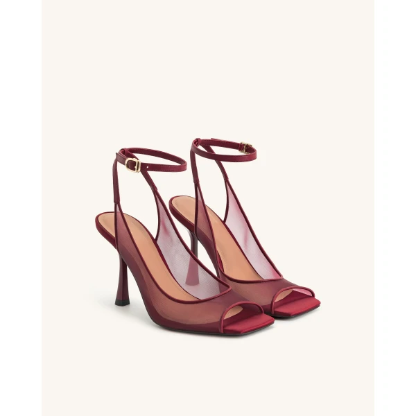 JW PEI Serenity Open Toe Mesh Slingback Sandals in Burgundy | Sandals | Luxury Shoes 