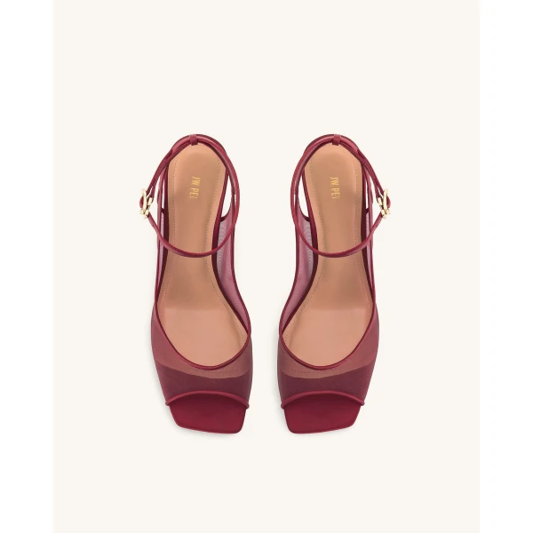 JW PEI Serenity Open Toe Mesh Slingback Sandals in Burgundy | Sandals | Luxury Shoes 