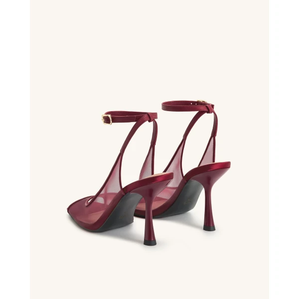 JW PEI Serenity Open Toe Mesh Slingback Sandals in Burgundy | Sandals | Luxury Shoes 