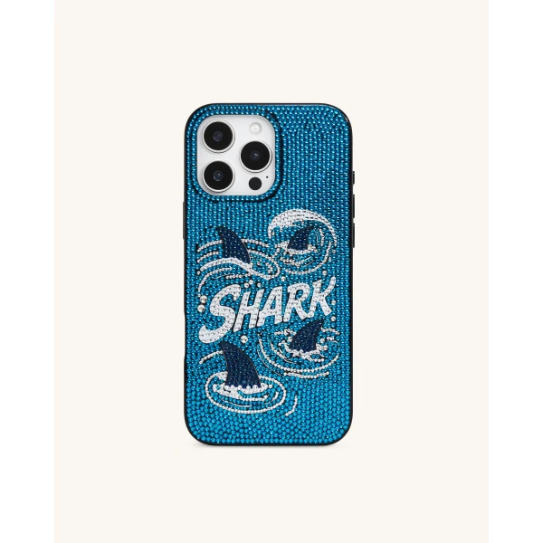 JW PEI Shark Blue Artificial Crystal Phone Case in Blue | Phone Cases | Luxury Shoes 