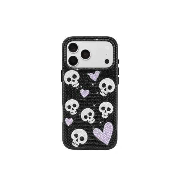 JW PEI Skull And Heart Rhinestone Phone Case in Black | Phone Cases | Luxury Shoes 