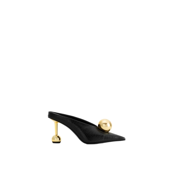 JW PEI Sofia Angled Vamp Snakeskin Heel Mules in Black | Mules | Luxury Shoes 