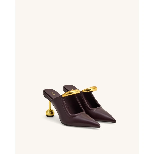 JW PEI Sofia Metal Accent Sphere Heel Mules in Deep Burgundy | Mules | Luxury Shoes 