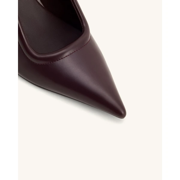 JW PEI Sofia Metal Accent Sphere Heel Mules in Deep Burgundy | Mules | Luxury Shoes 