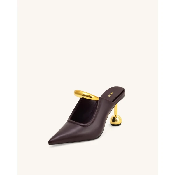 JW PEI Sofia Metal Accent Sphere Heel Mules in Deep Burgundy | Mules | Luxury Shoes 
