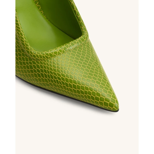 JW PEI Sofia Metal Accent Sphere Heel Mules in Green | Mules | Luxury Shoes 