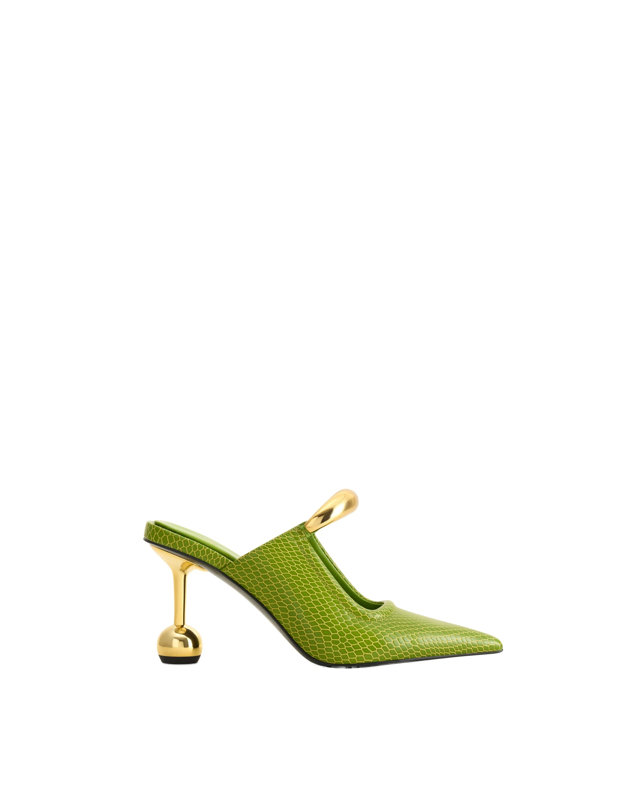 JW PEI Sofia Metal Accent Sphere Heel Mules in Green JW PEI Sofia Metal Accent Sphere Heel Mules in Green | Mules | Luxury Shoes