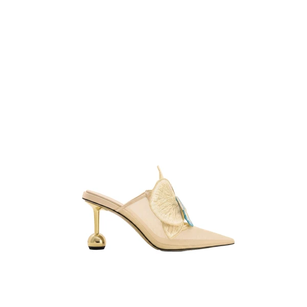 JW PEI Sofia Orchid Sphere Heel Mules in Beige | Mules | Luxury Shoes 