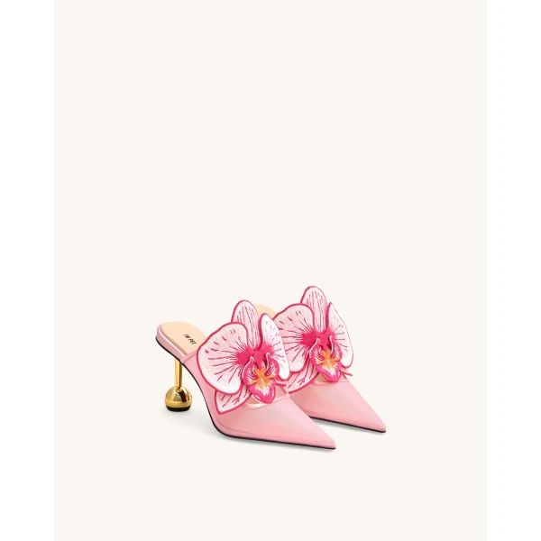 JW PEI Sofia Orchid Sphere Heel Mules in Pink | Mules | Luxury Shoes 