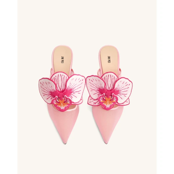 JW PEI Sofia Orchid Sphere Heel Mules in Pink | Mules | Luxury Shoes 
