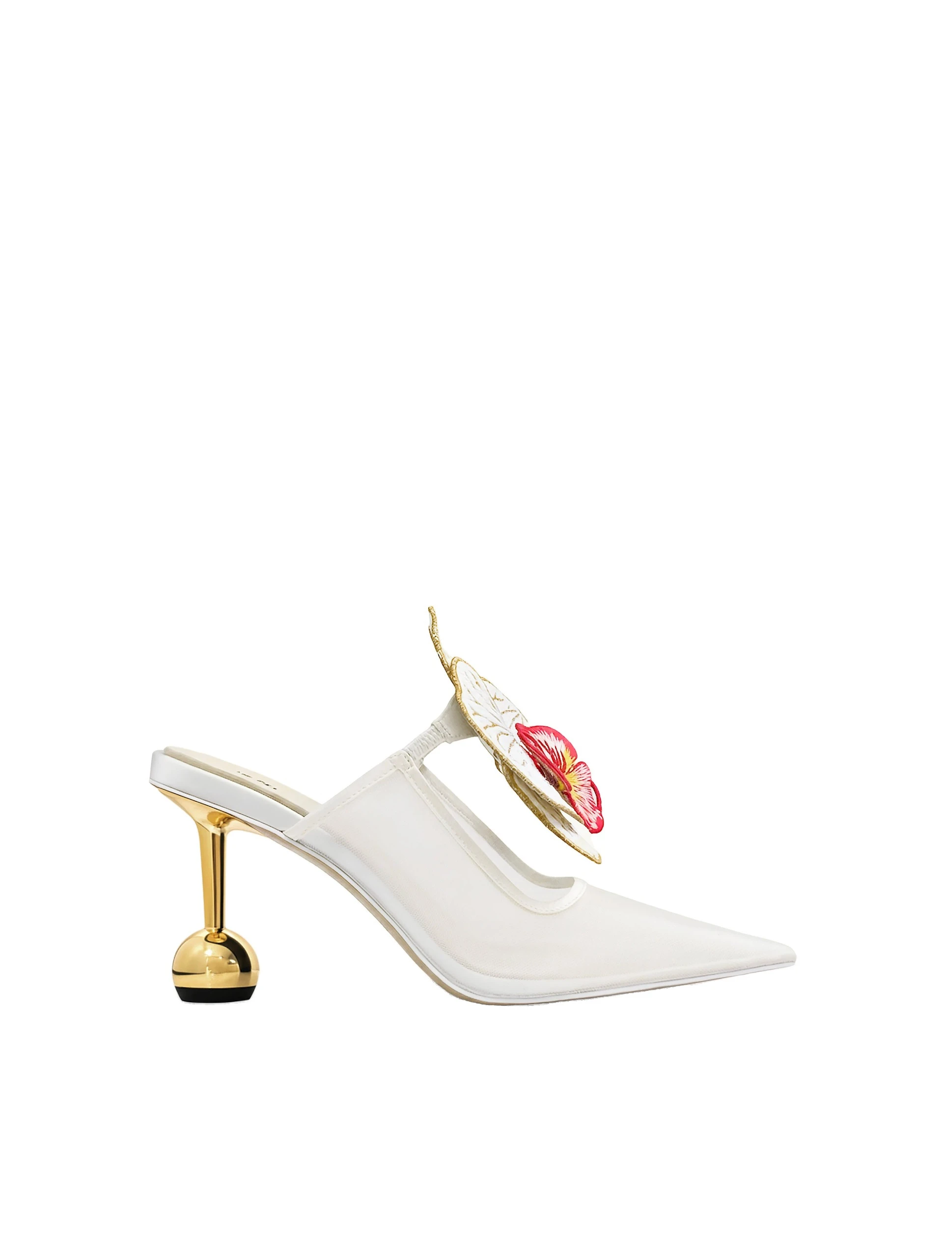 JW PEI Sofia Orchid Sphere Heel Mules in White JW PEI Sofia Orchid Sphere Heel Mules in White | Mules | Luxury Shoes