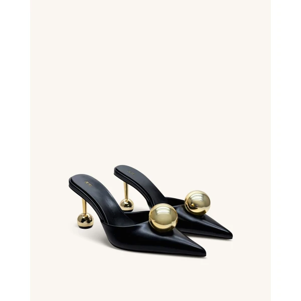 JW PEI Sofia Sphere Heel Mules in Black | Mules | Luxury Shoes 