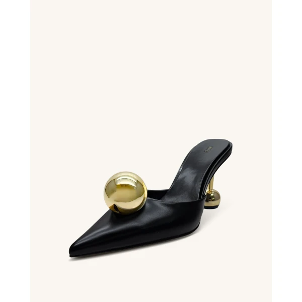 JW PEI Sofia Sphere Heel Mules in Black | Mules | Luxury Shoes 