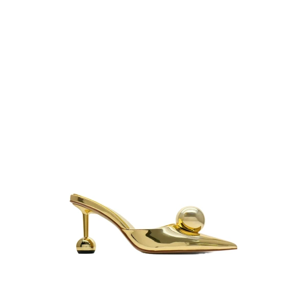JW PEI Sofia Sphere Heel Mules in Gold | Mules | Luxury Shoes 