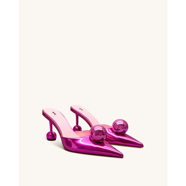 JW PEI Sofia Sphere Heel Mules in Rose Red | Mules | Luxury Shoes 
