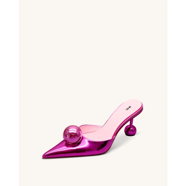 JW PEI Sofia Sphere Heel Mules in Rose Red | Mules | Luxury Shoes 