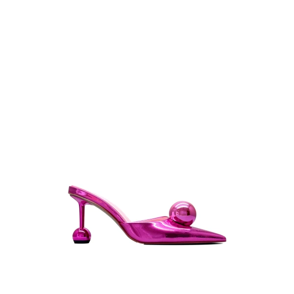 JW PEI Sofia Sphere Heel Mules in Rose Red | Mules | Luxury Shoes 
