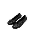 JW PEI Solenne Ruched Drawstring Ballet Flats in Black | Flats | Luxury Shoes 