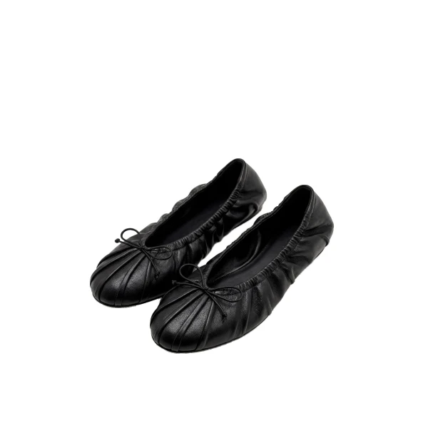JW PEI Solenne Ruched Drawstring Ballet Flats in Black | Flats | Luxury Shoes 