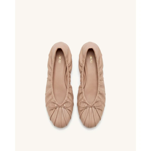 JW PEI Solenne Ruched Drawstring Ballet Flats in Khaki | Flats | Luxury Shoes 