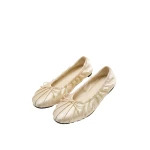 JW PEI Solenne Ruched Drawstring Satin Ballet Flats in Beige | Flats | Luxury Shoes 