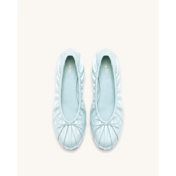 JW PEI Solenne Ruched Drawstring Satin Ballet Flats in Blue | Flats | Luxury Shoes 