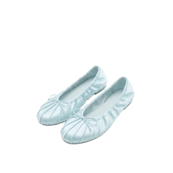 JW PEI Solenne Ruched Drawstring Satin Ballet Flats in Blue | Flats | Luxury Shoes 