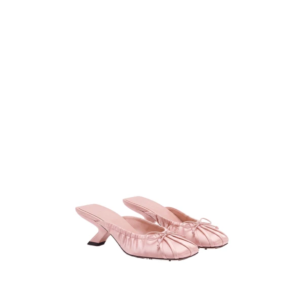 JW PEI Solenne Satin Bow Ruched Mules in Blush Pink | Mules | Luxury Shoes 