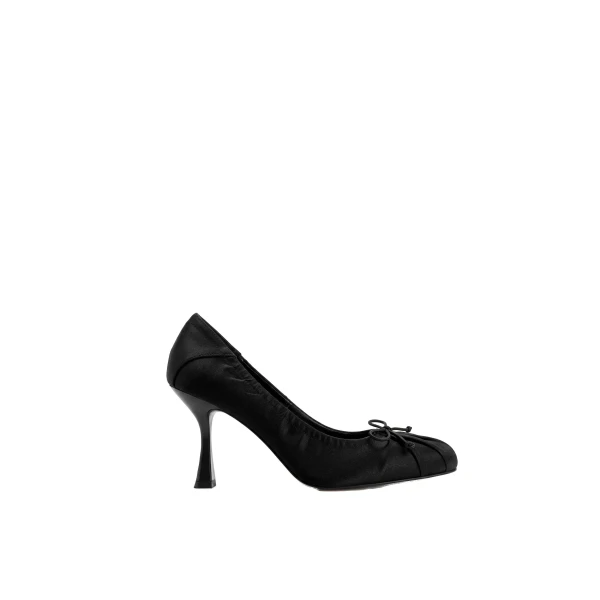 JW PEI Solenne Satin Bow Ruched Pumps in Black | Heels | Luxury Shoes 