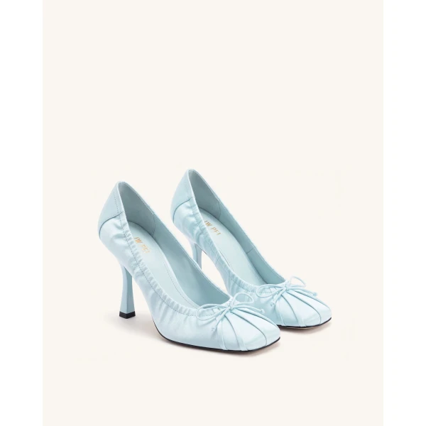 JW PEI Solenne Satin Bow Ruched Pumps in Blue | Heels | Luxury Shoes 