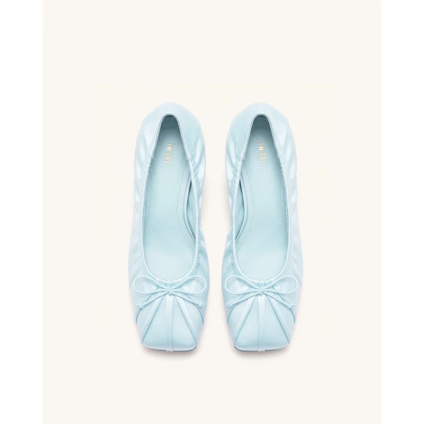 JW PEI Solenne Satin Bow Ruched Pumps in Blue | Heels | Luxury Shoes 