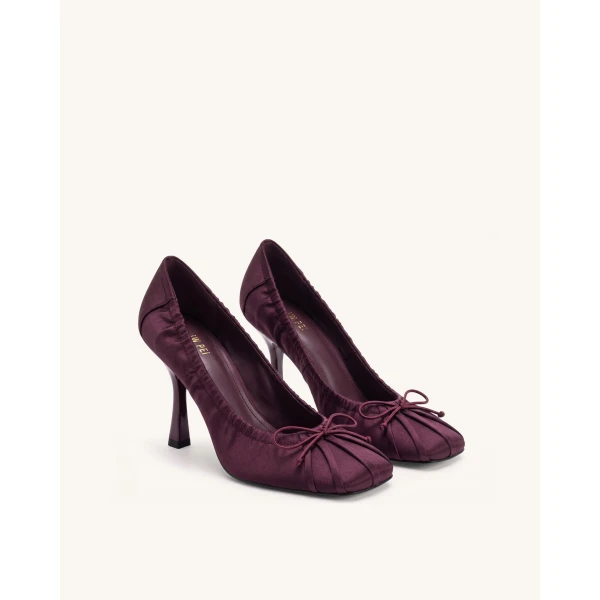 JW PEI Solenne Satin Bow Ruched Pumps in Burgundy | Heels | Luxury Shoes 