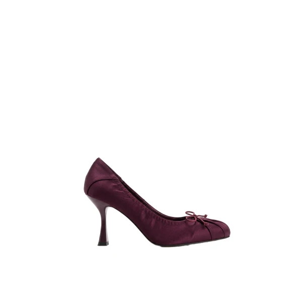 JW PEI Solenne Satin Bow Ruched Pumps in Burgundy | Heels | Luxury Shoes 