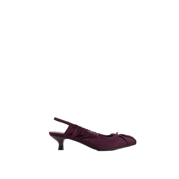 JW PEI Solenne Satin Bow Ruched Slingback Pumps in Burgundy | Heels | Luxury Shoes 
