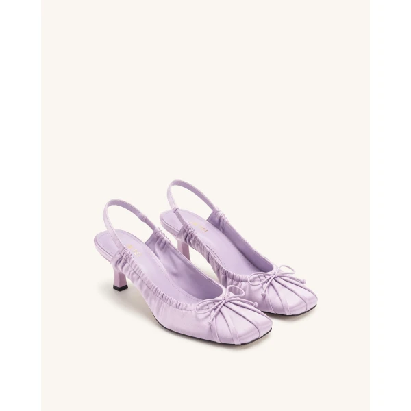 JW PEI Solenne Satin Bow Ruched Slingback Pumps in Purple | Heels | Luxury Shoes 