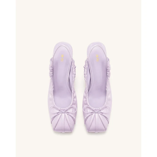 JW PEI Solenne Satin Bow Ruched Slingback Pumps in Purple | Heels | Luxury Shoes 