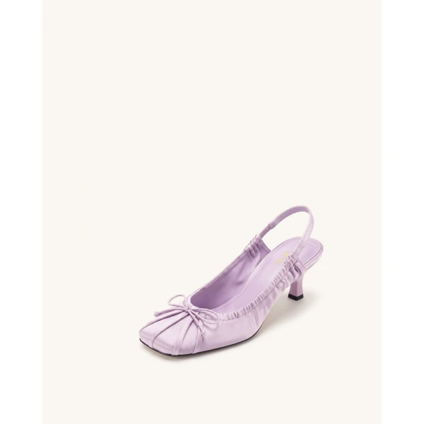 JW PEI Solenne Satin Bow Ruched Slingback Pumps in Purple | Heels | Luxury Shoes 