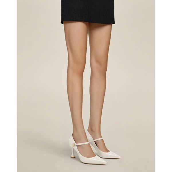 JW PEI Thalina Patent Vegan Leather Pumps in Beige | Heels | Luxury Shoes 