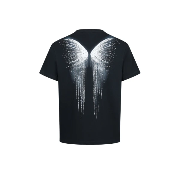 The Gothic Silver Wing Cascade Tee in Black