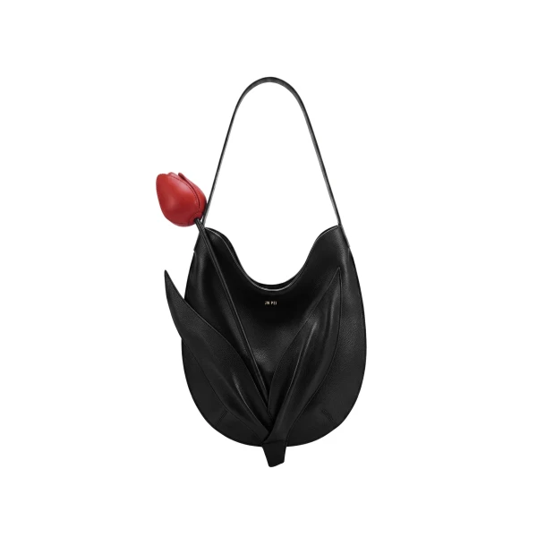 Tulip Shape Shoulder Bag in Black