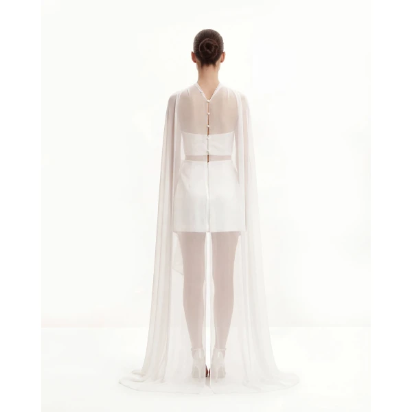 JW PEI Tulle Cape Shawl in White | Scarves | Luxury Shoes 