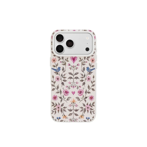 Vintage Romance Floral Bird Phone Case in White