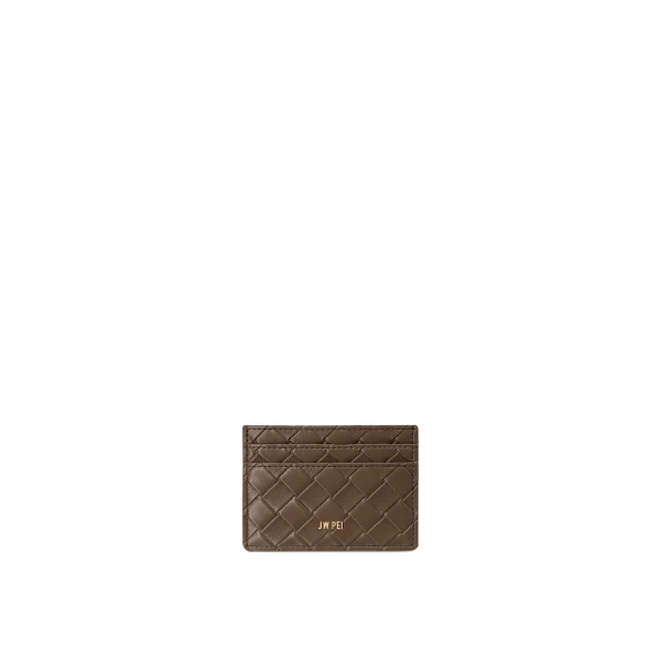 JW PEI Woven Texture Card Holder in Cocoa Brown | Wallets & Purses | Luxury Shoes 